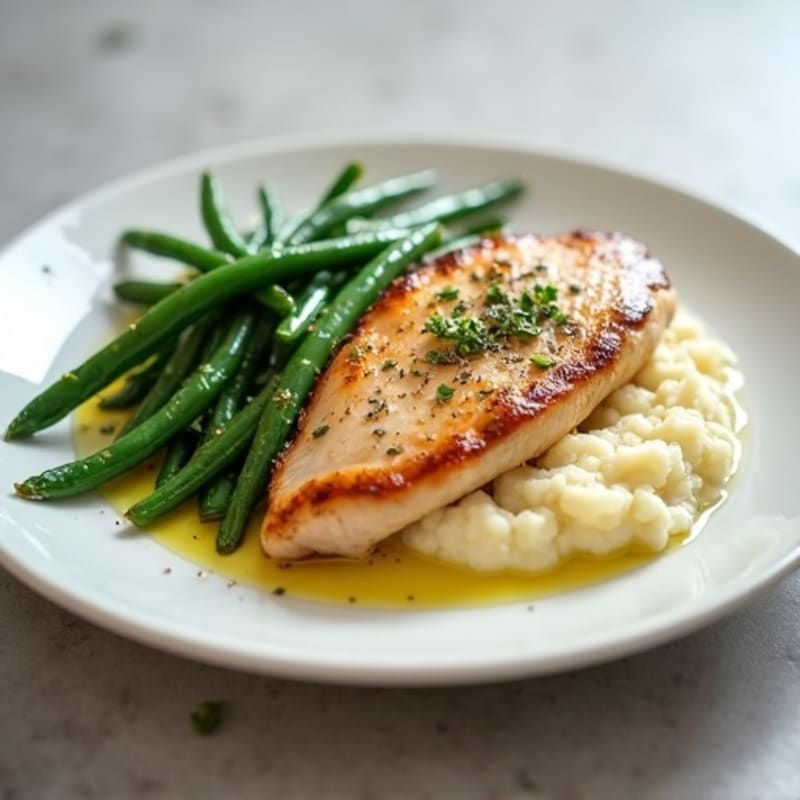 Seared Turkey Breast with Steamed Green Beans and Mashed Cauliflower