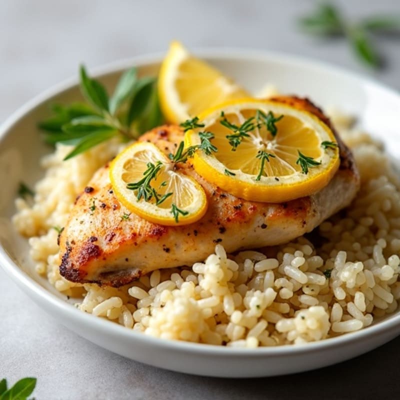Lemon Herb Roasted Chicken with Fluffy Rice Pilaf