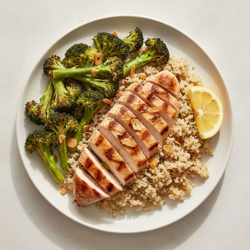 Grilled Chicken Breast with Roasted Broccoli and Quinoa