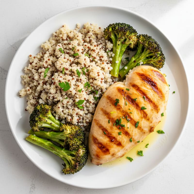 Grilled Chicken Breast with Quinoa and Roasted Broccoli