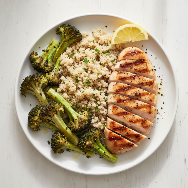 Grilled Chicken Breast with Quinoa and Roasted Broccoli