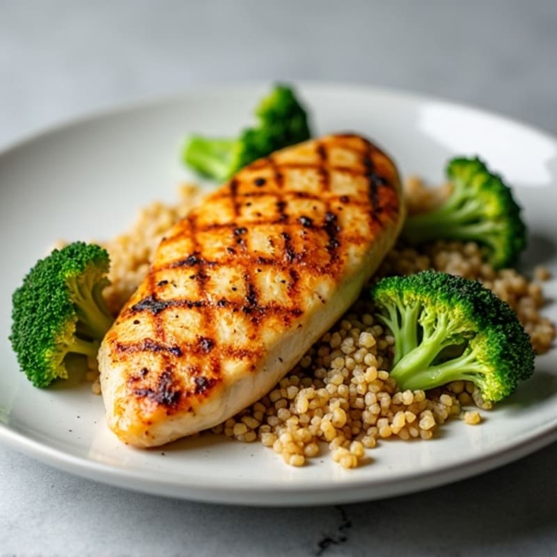 Grilled Chicken Breast with Crunchy Quinoa and Roasted Broccoli