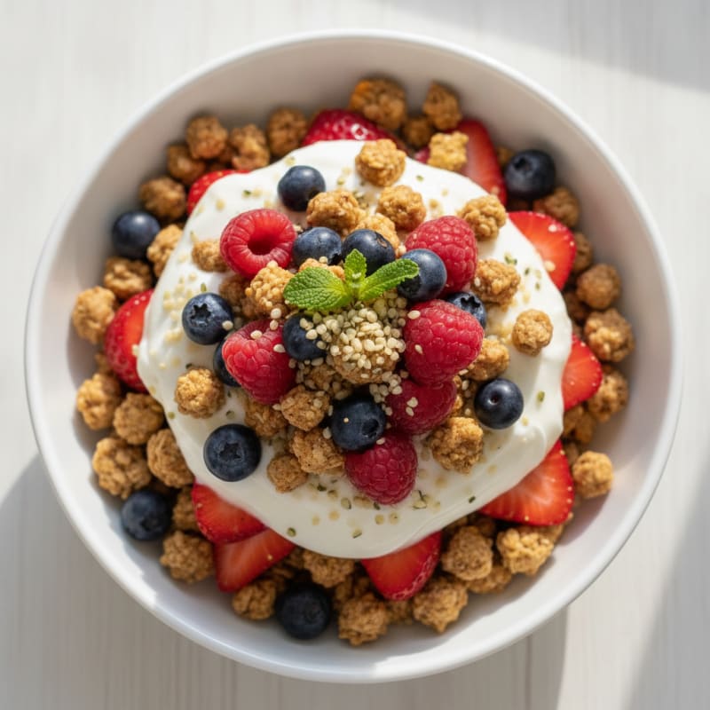 Creamy Greek Yogurt Parfait with Protein Granola and Mixed Berries