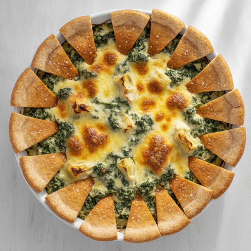 Baked Spinach Artichoke Dip with Toasted Pita
