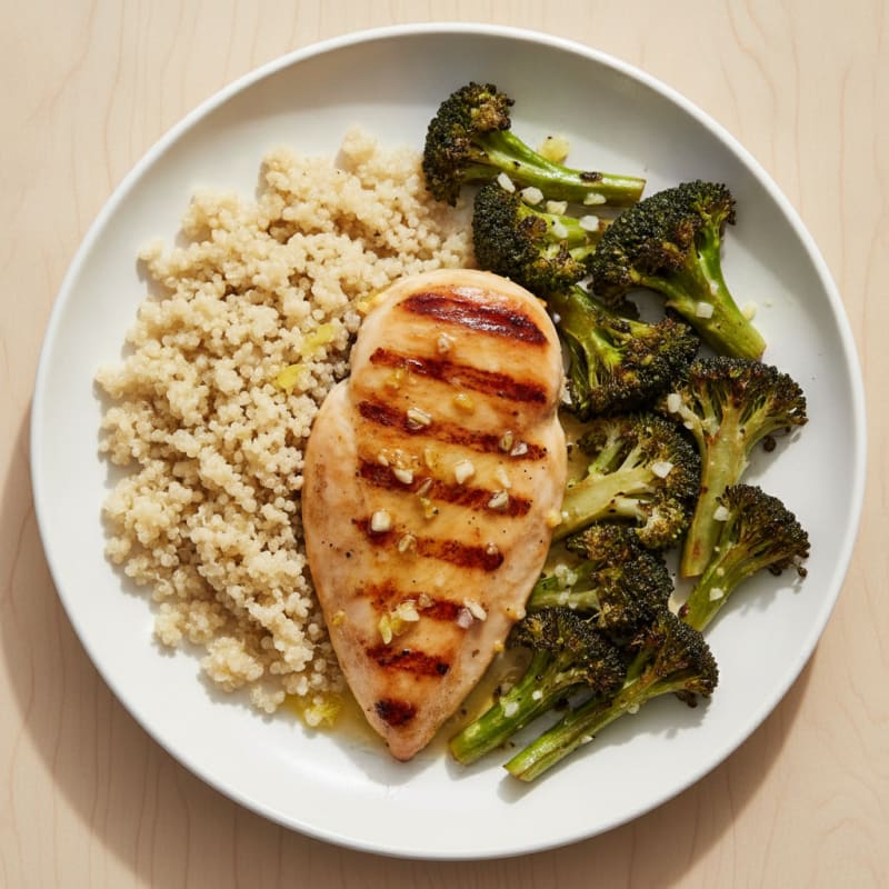 Grilled Chicken Breast with Quinoa and Roasted Broccoli