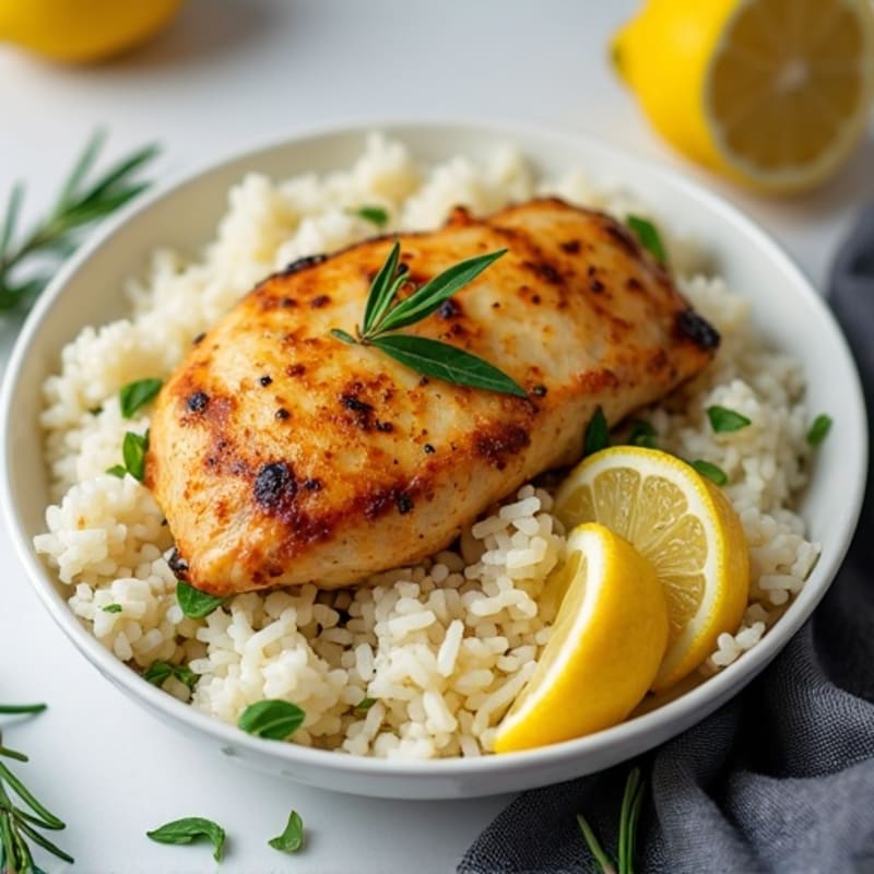 Lemon Herb Roasted Chicken with Fluffy Rice Pilaf