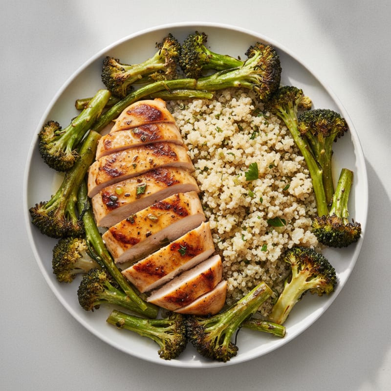Grilled Chicken Breast with Roasted Broccoli and Quinoa