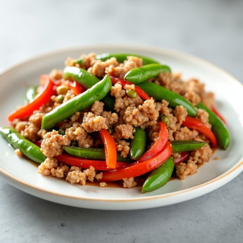 Lean Ground Turkey Stir Fry with Bell Peppers and Snap Peas