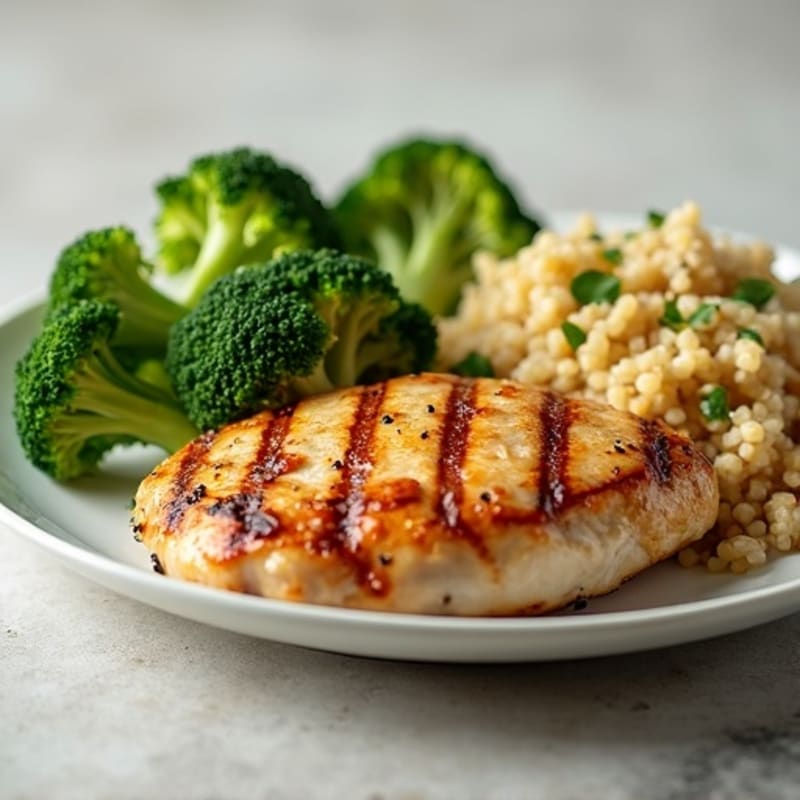 Grilled Chicken Breast with Steamed Broccoli and Quinoa