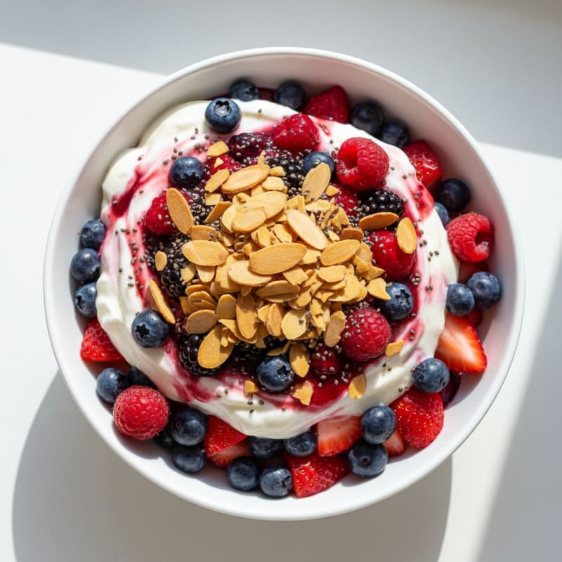 Greek Yogurt Protein Parfait with Mixed Berries and Almonds