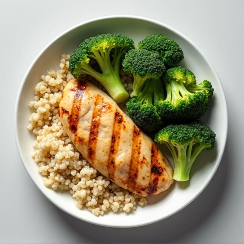 Grilled Chicken Breast with Roasted Broccoli and Quinoa