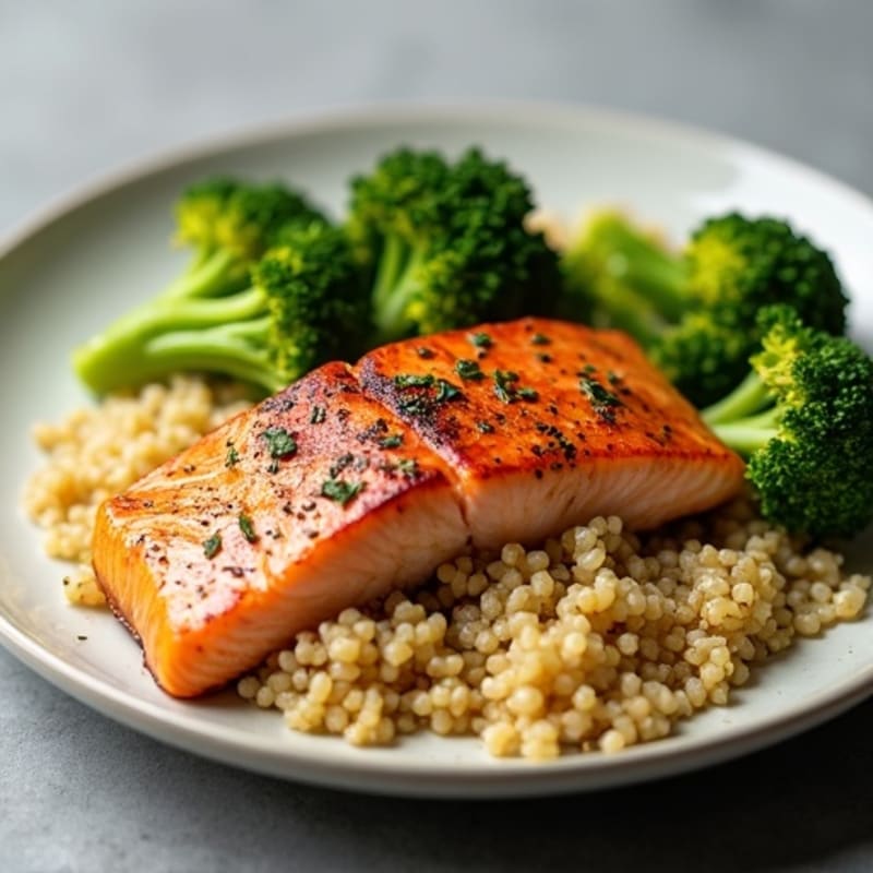 Seared Salmon with Roasted Broccoli and Quinoa
