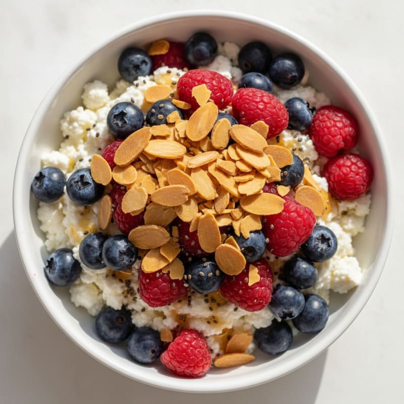 Cottage Cheese and Berry Protein Parfait with Almonds