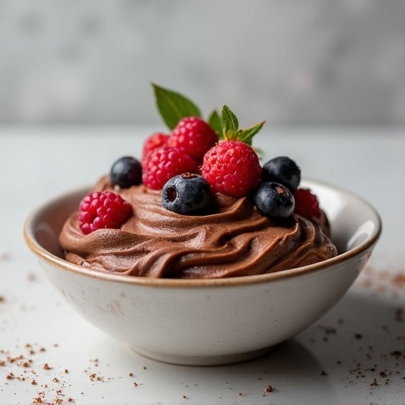Silky Chocolate Protein Pudding with Mixed Berries