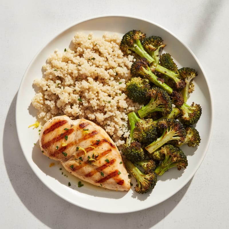 Grilled Chicken Breast with Quinoa and Roasted Broccoli