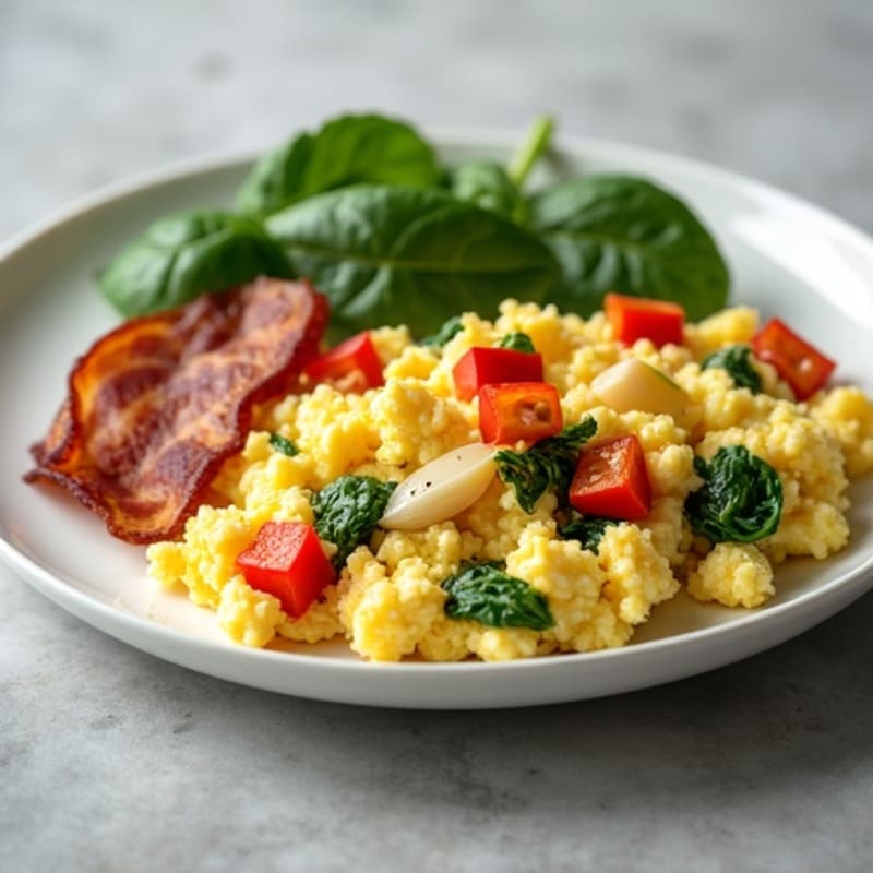 Egg White and Cottage Cheese Scramble with Spinach and Turkey Bacon