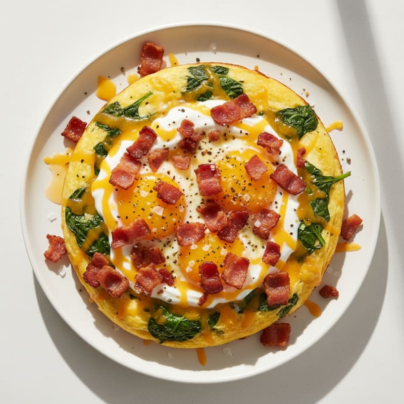 Golden Cheesy Baked Eggs with Crispy Bacon