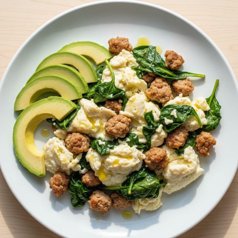 Egg White and Spinach Scramble with Turkey Sausage