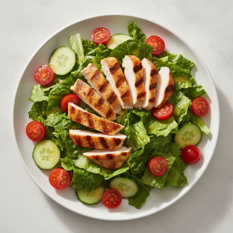 Grilled Chicken Salad with Crunchy Romaine and Cherry Tomatoes