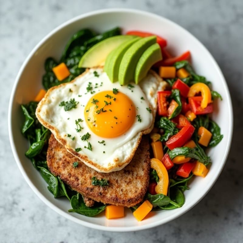 Egg White Veggie Scramble with Seared Turkey Breast