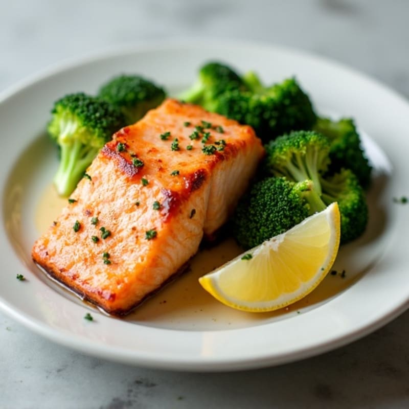 Seared Salmon with Steamed Broccoli and Lemon