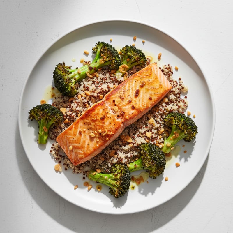 Seared Salmon with Roasted Broccoli and Quinoa