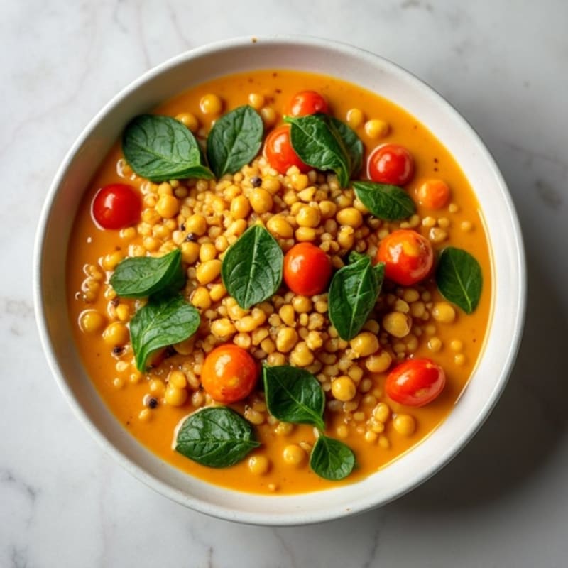 Creamy Coconut Red Lentil Curry with Fresh Spinach