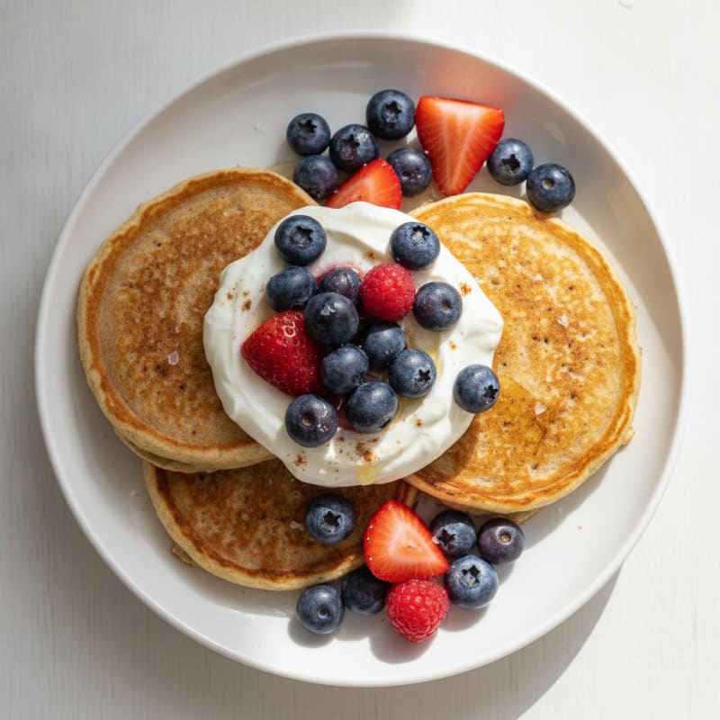 Cottage Cheese Oat Flour Pancakes with Berries