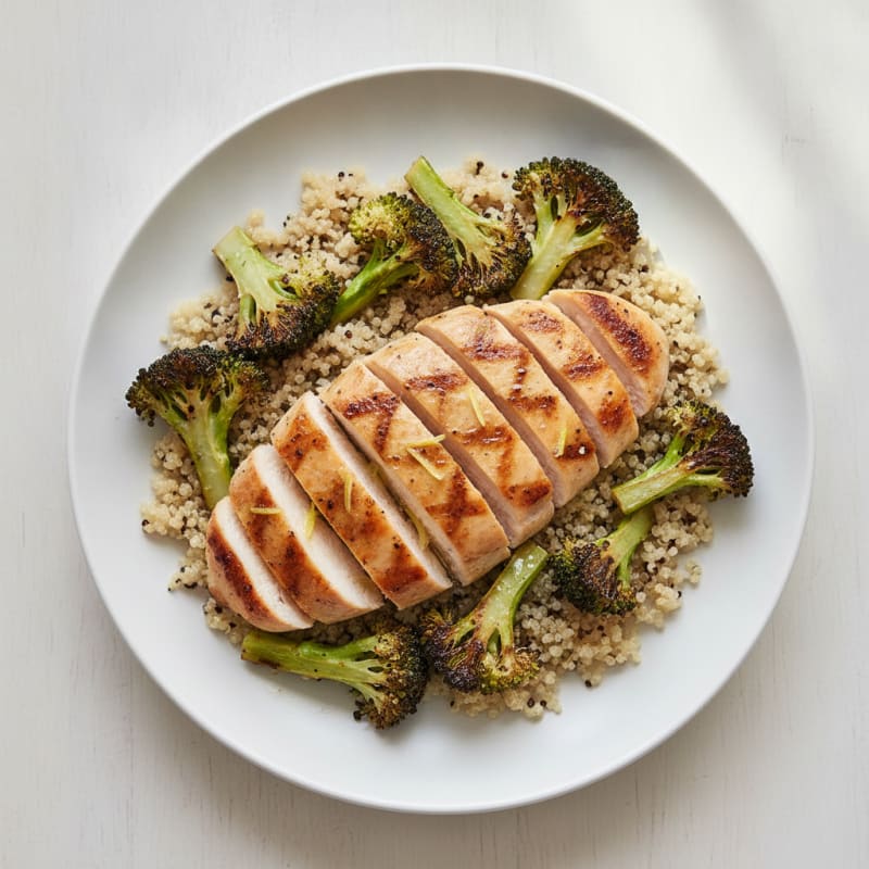 Grilled Chicken Breast with Quinoa and Roasted Broccoli