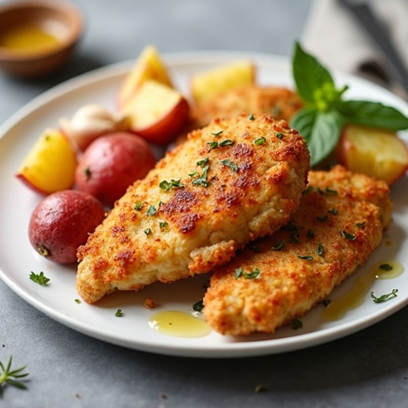 Crispy Herb-Roasted Chicken Tenders with Roasted Garlic Potatoes