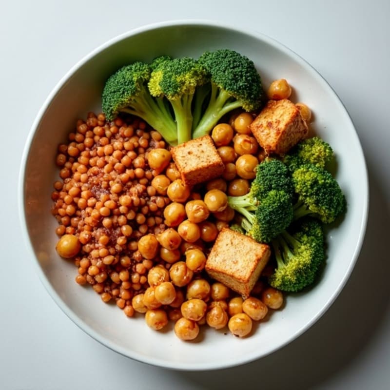 Crispy Chickpea and Lentil Power Bowl with Roasted Broccoli
