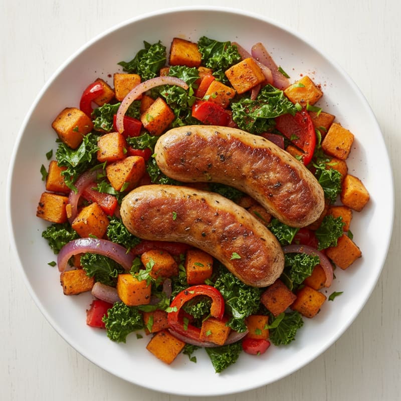 Pan-Fried Sausage with Savory Breakfast Hash