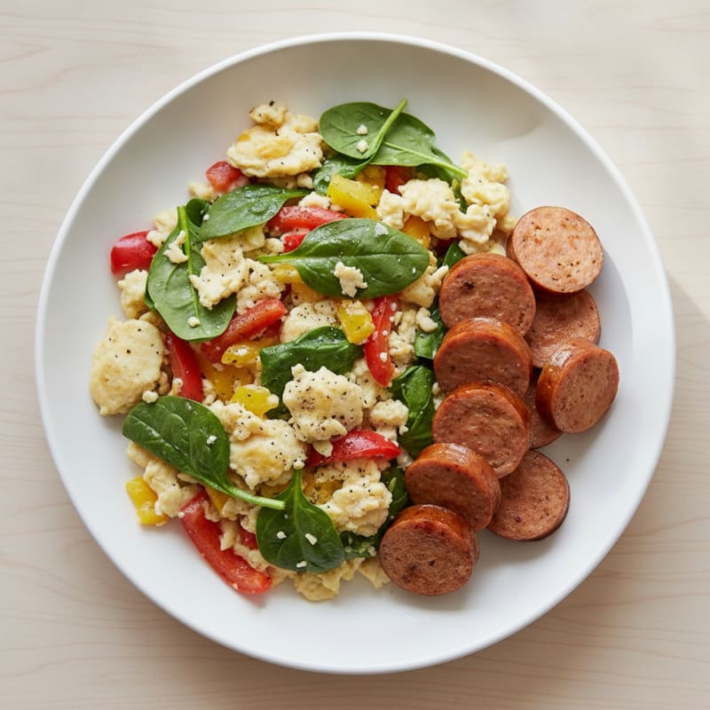Egg White Veggie Scramble with Grilled Turkey Sausage
