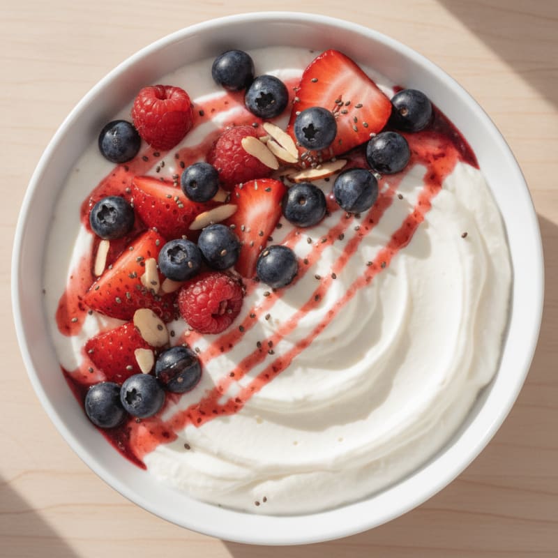 Thick Greek Yogurt Bowl with Protein Powder and Fresh Berries