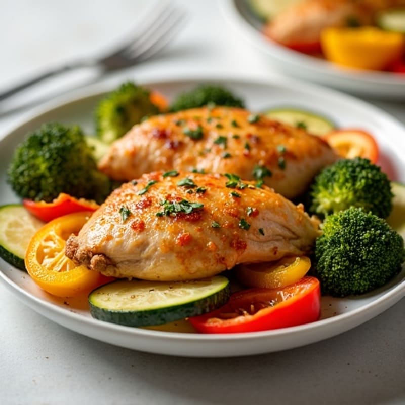 Crispy Lemon Garlic Roasted Chicken with Fresh Roasted Vegetables