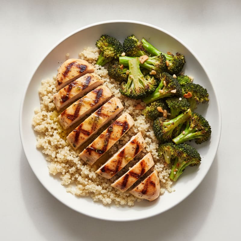 Grilled Chicken Breast with Roasted Broccoli and Quinoa