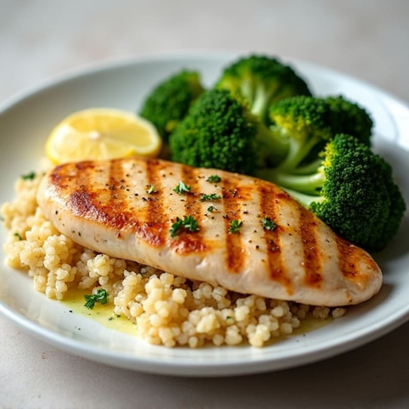 Grilled Chicken Breast with Quinoa and Roasted Broccoli