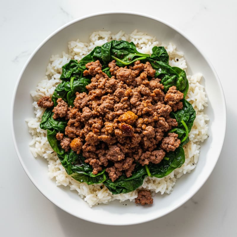 Smoky Ground Beef and Spinach Rice Bowl