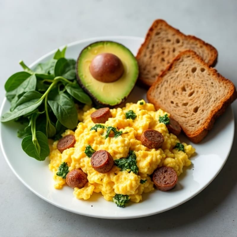 Egg White Scramble with Turkey Sausage and Spinach