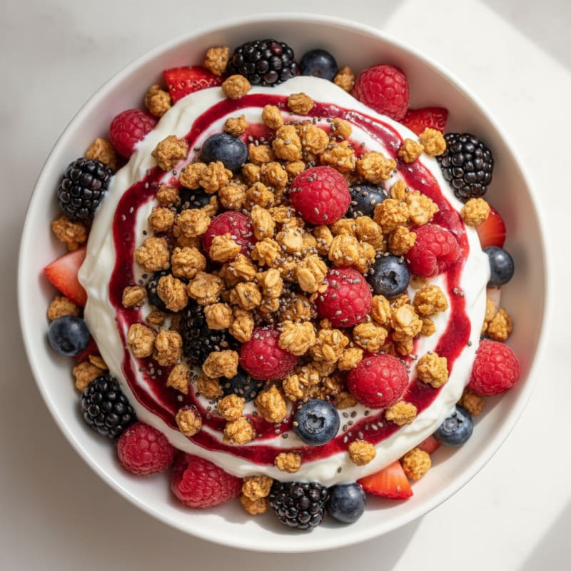 Creamy Greek Yogurt Parfait with Protein Granola and Mixed Berries