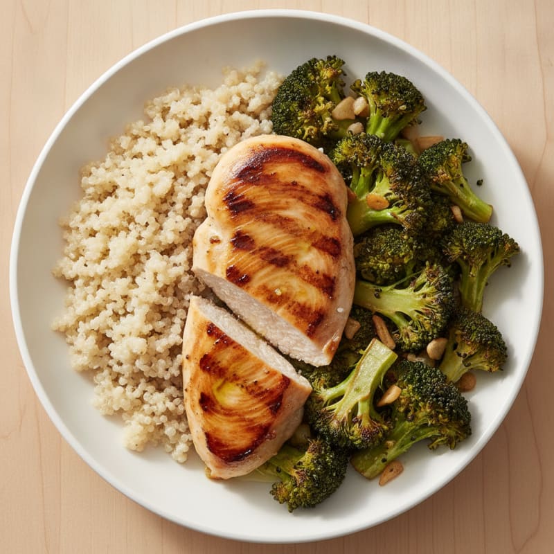 Grilled Chicken Breast with Roasted Broccoli and Quinoa