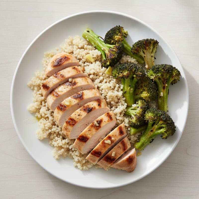 Grilled Chicken Breast with Quinoa and Roasted Broccoli