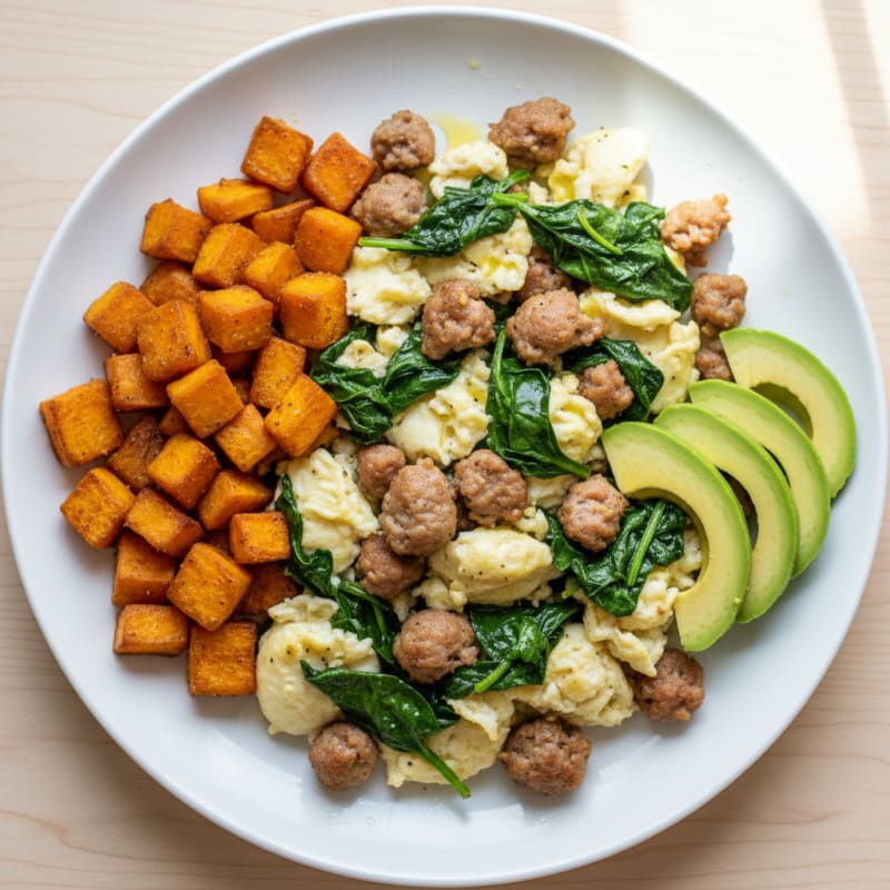 Egg White and Turkey Sausage Scramble with Spinach