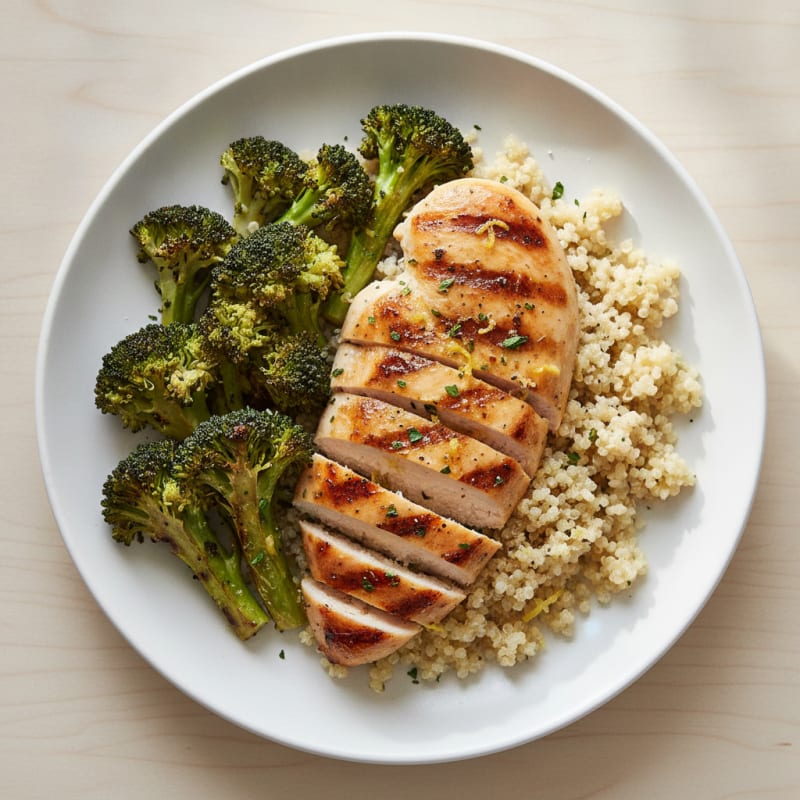 Grilled Chicken Breast with Quinoa and Roasted Broccoli