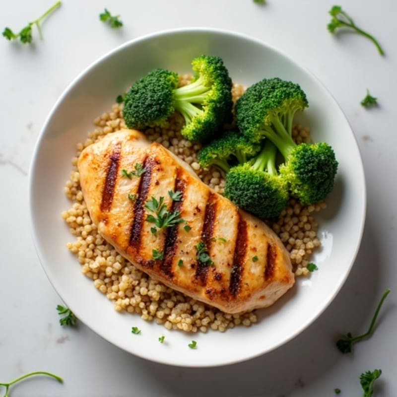 Grilled Chicken Breast with Quinoa and Steamed Broccoli