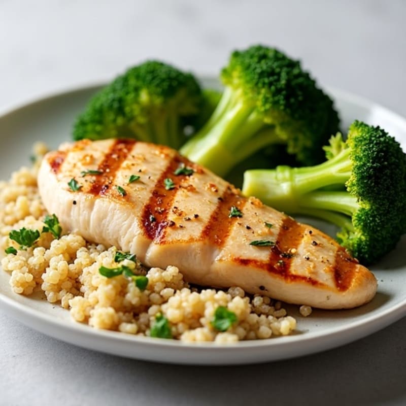 Grilled Chicken Breast with Quinoa and Roasted Broccoli
