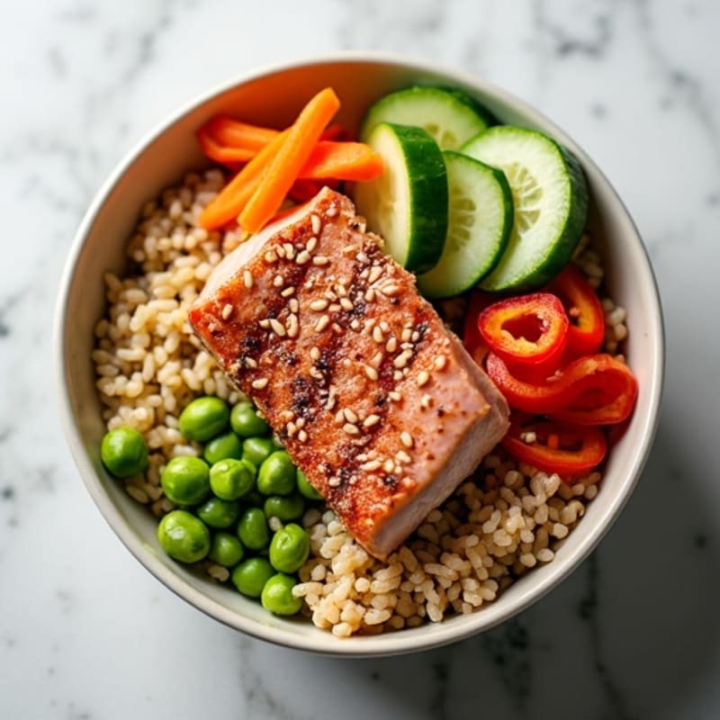 Sesame-Crusted Tuna Rice Bowl with Fresh Vegetables