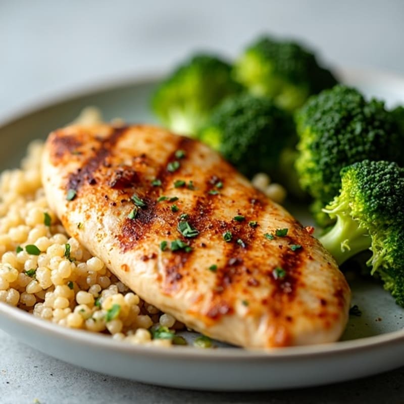 Grilled Chicken Breast with Roasted Broccoli and Quinoa