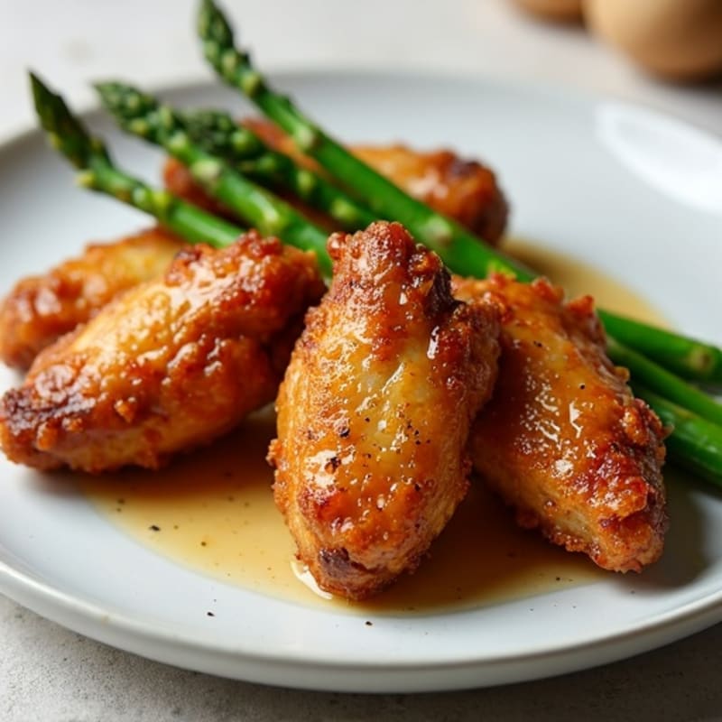 Crispy Honey Garlic Baked Chicken Wings with Roasted Asparagus