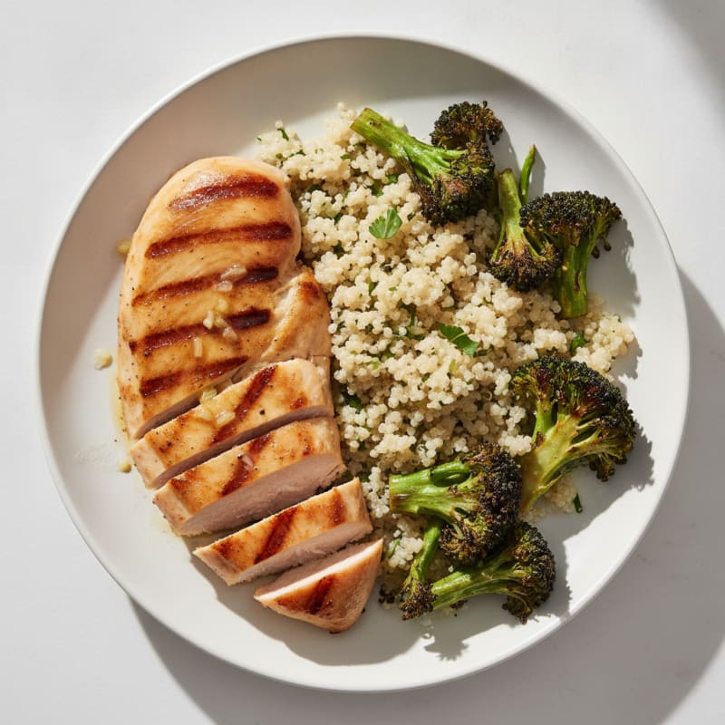 Grilled Chicken Breast with Quinoa and Roasted Broccoli